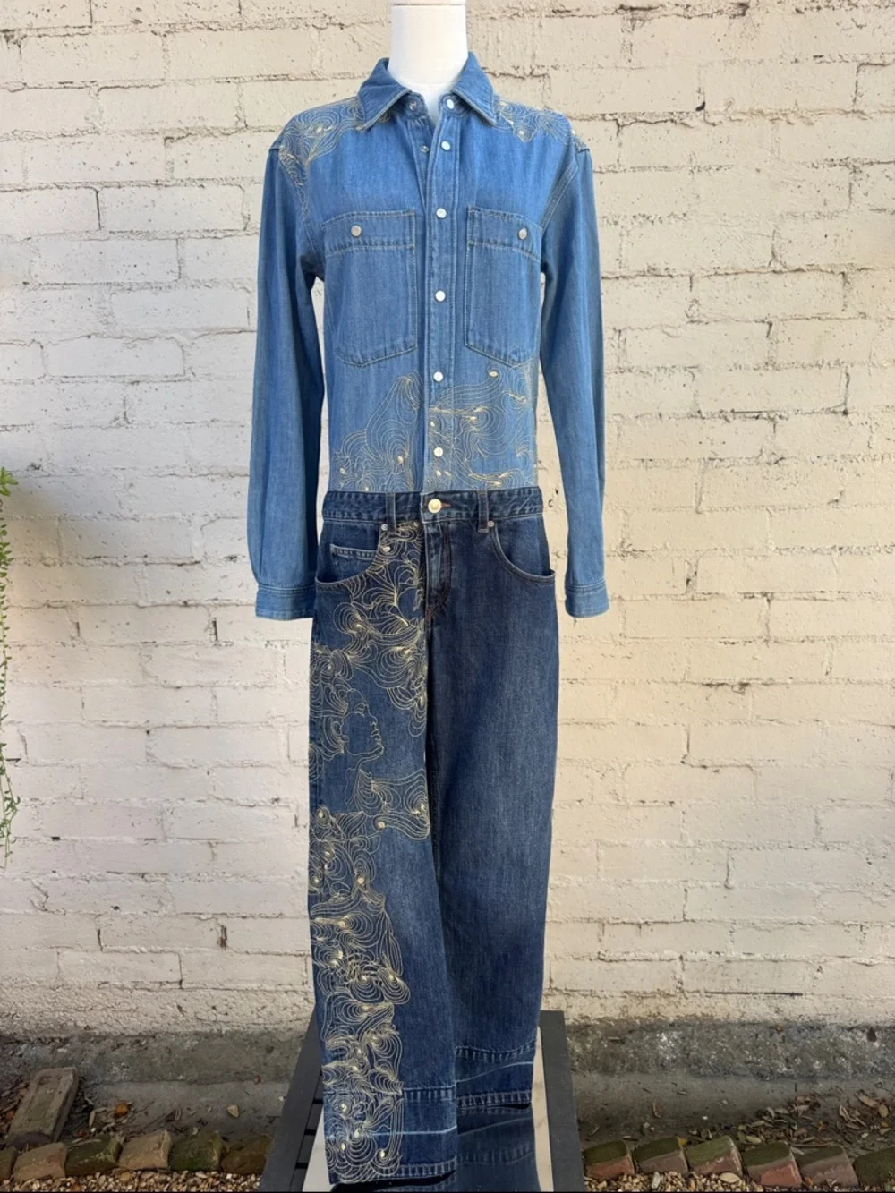 Isabel Marant Imane Embroidered Denim Jumpsuit Size FR 34 (US 2) - Picture 5 of 16